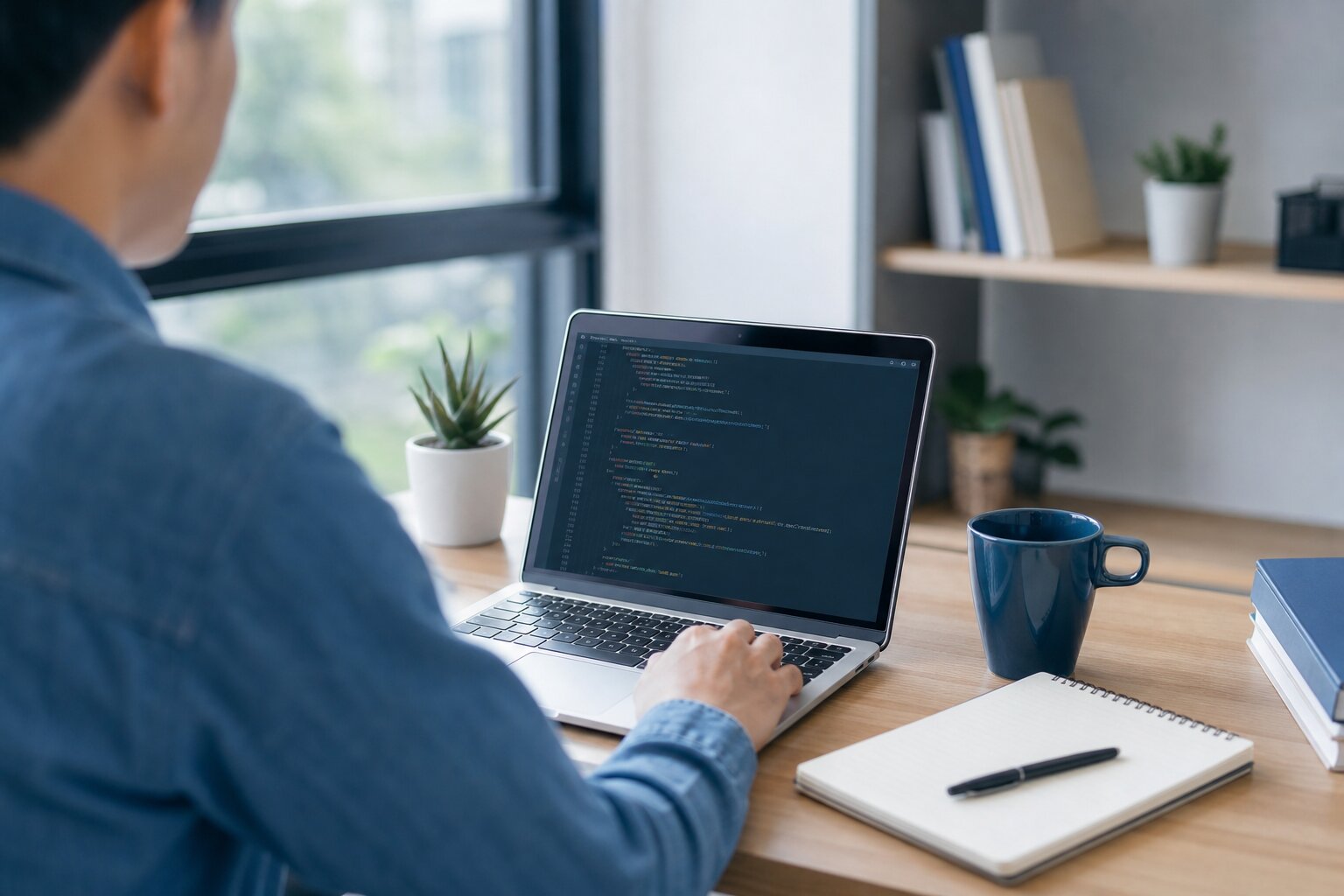 ノートPCでプログラミングを学ぶ様子